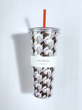 Vera Bradley Scotties Travel Tumbler Cold Cup Flexible Straw 24oz Plastic NWT